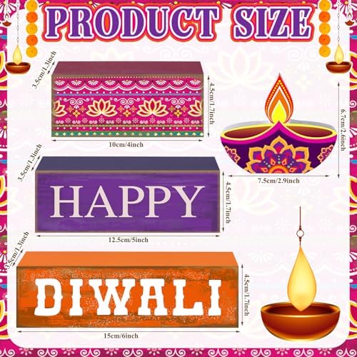 Lineshading 4 Pcs Wooden Diwali Tiered Tray Decor, Block Signs for Home