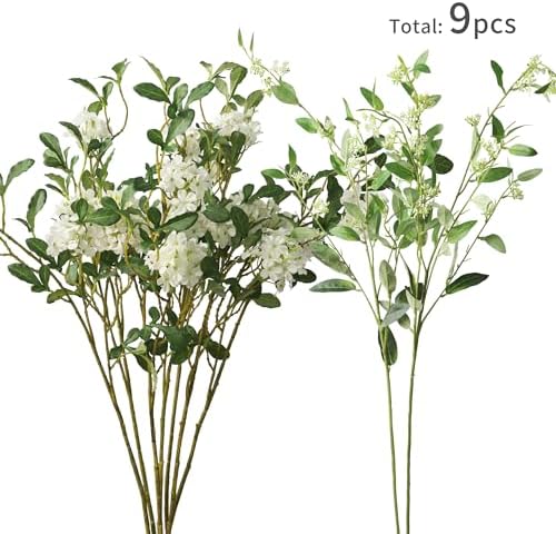 MISSPIN Artificial Flowers with Greenery Stems Faux Plants Indoor Branches for Tall Vase Ultra-Realistic, 9 Pcs Wedding Centerpieces, Home Decor & DIY Bouquets