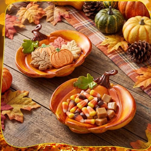 LemonRoad 2 Pack Fall Candy Dish, Resin Pumpkin Candy Bowls