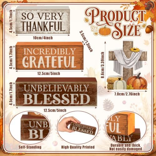 Moucuny 4 Pcs Fall Table Decoration for Home Religious Cross Stacked Signs
