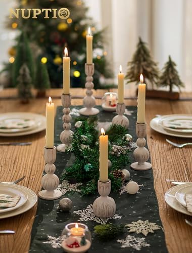 NUPTIO Wooden Taper Candle Holders, Set of 3 White Candlesticks