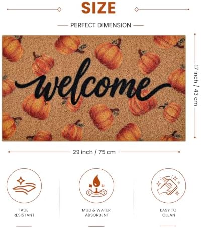 Kelarea Welcome Door Mat Fall Pumpkin, 17" x 29" Non-Slip for Holiday