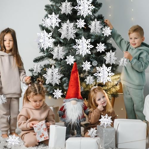 Snowflake Decorations, Paper Christmas Hanging Decor Indoor, 24-Pc