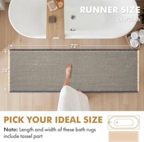MIULEE Set of 2 Waffle Bathroom Runner Rugs Dark Grey&Yellow 2'x6'(24"x72")