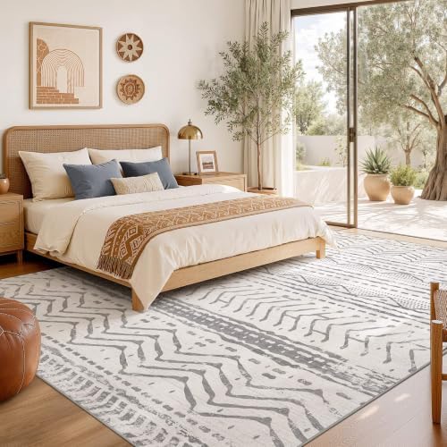 Nakagishi Area Rugs 9x12 Living Room: Washable Boho Large Neutral Modern Soft Farmhouse Rug Stain Resistant Indoor