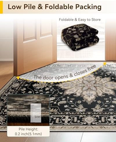 RELEANY Washable Area Rug, Runner 3'x12', Black/Neutral