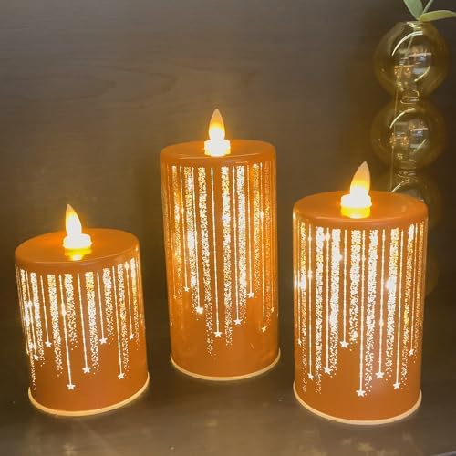 Led Candles Flickering Flameless Candles Battery Operated Fake Electric Luminara Gold Fall Decorations Fireplace Mantle Decor for Living Room Table Centerpieces for Dining Room Bathroom (Orange)