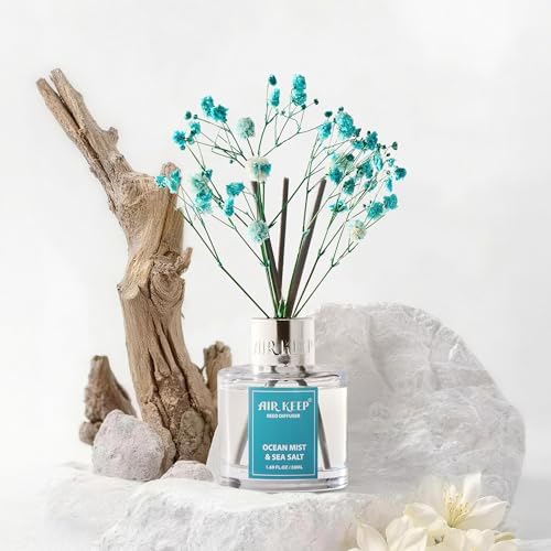 Airkeep Reed Diffuser Set,1.69 fl oz (50 ml) - Ocean Mist&Sea Salt Oil Diffusers with 8 Reed Sticks,Home Fragrance Reed