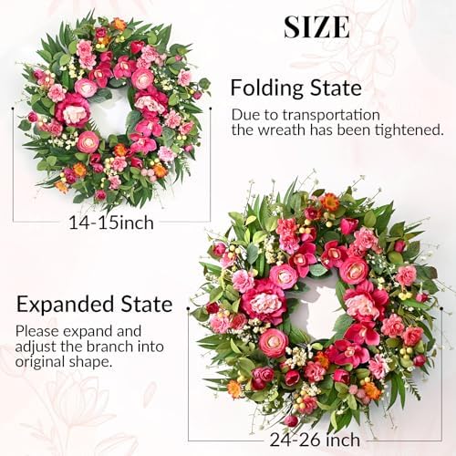 Spring Wreaths for Front Door, 26" Large Spring Summer Easter Wreaths, 2Pcs