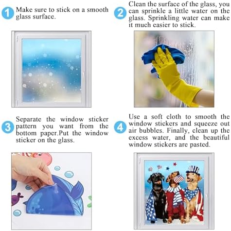 JarThenaAMCS 2 Sheet Patriotic Dog Window Clings Window Decal 4th of July Star Firework Dog Reusable Anti-Collision Windows Decor for 250th Anniversary Independence Day Memorial Day Party Supplies