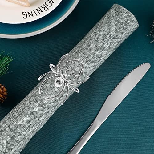 STOBOK Spider Napkin Rings Set of 6 for Home Kitchen Dining Room Table Napkin Rings Horror for Wedding Party Banquet Halloween (Silver)