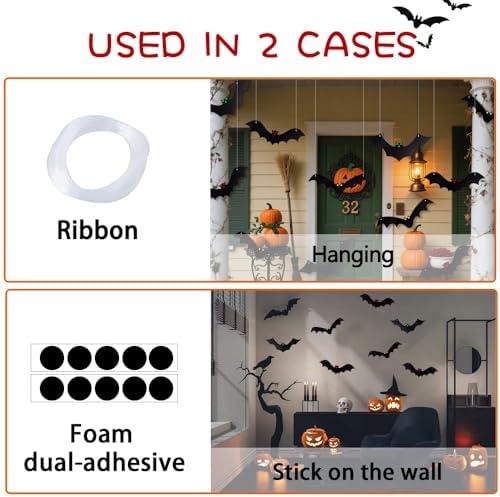 18Pcs Hanging Bats Halloween Decorations Outside Large Bat Outdoor Decor