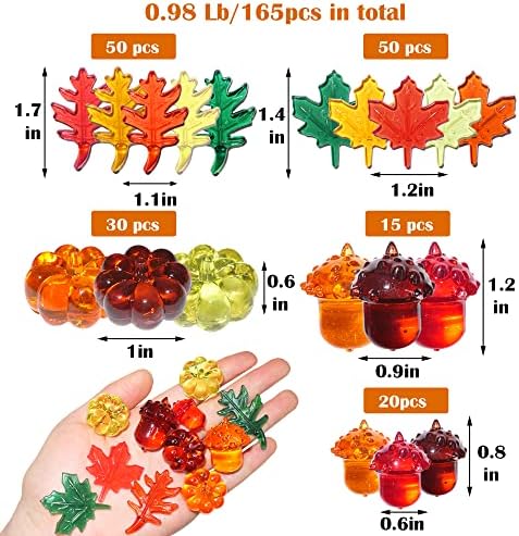 HADDIY Fall Sensory Bin Filler ,165 Pcs Acrylic Pumpkin Leaves Acorn Gems Vase Fillers for Thankgiving Centerpieces Table Decorations,Table Scatters,Preschool Counting and Thankgiving Craft