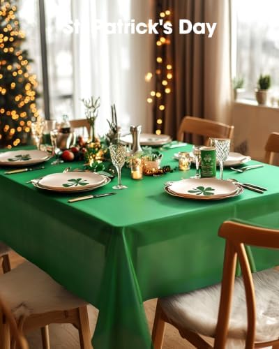 Pureegg Plastic Table Cloth Disposable 10 Pack, 54 x 108 Inch Table Cloths, St Patricks Day, Christmas Decorations, Tablecloths, Rectangle, Forest, Plastic Cover, Leakproof & Sturdy, Green
