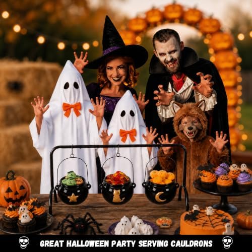 Halloween Party Decorations, 3 Pack Ceramic Witches Cauldron Bowls on Rack