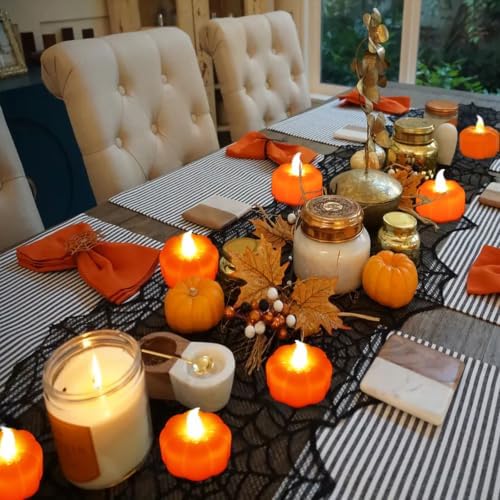 CESOF 12 Pack Fall Decorations for Home Pumpkin Tea Lights Halloween Decor