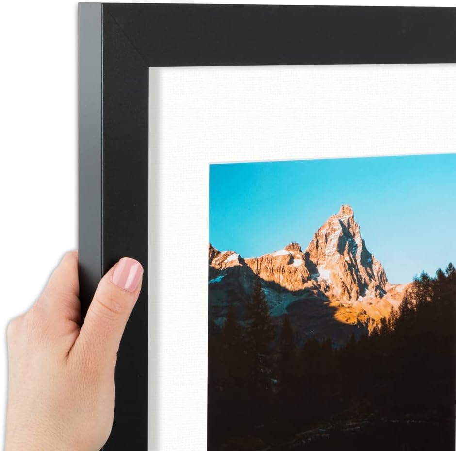 ArtToFrames Collage Photo Frame Double Mat with 1-8x10 and 2-5x7 inch Openings with Black Frame and Fabric White Top Mat