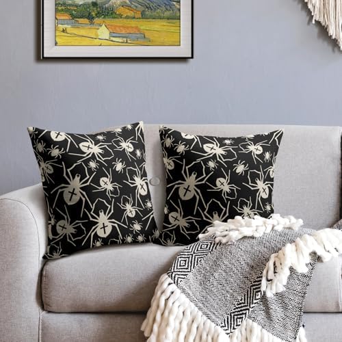Robvobe Black Halloween Pillow Covers 20x20 Set of 2 Cream Spider Print Outdoor Decorative Throw Pillows Holiday Scary Themed Farmhouse Pillowcases Linen Cushion Case Decor for Home Sofa Couch Bed