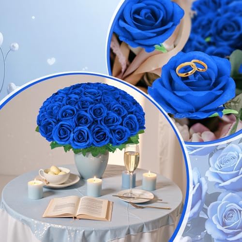 36 Pcs Royal Blue Artificial Roses with Long Stems