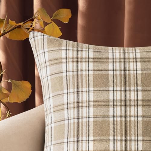 MIULEE Fall Plaid Pillow Covers Scottish Tartan 20x20 Neutral Khaki