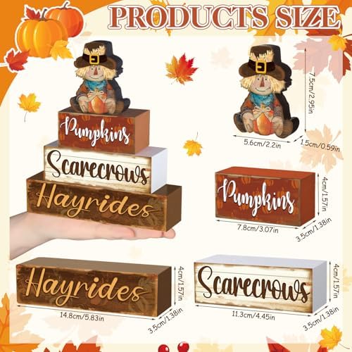 4 Pcs Fall Decor for Home Scarecrow Cute Wooden Sign Fall Tiered Tray Decor