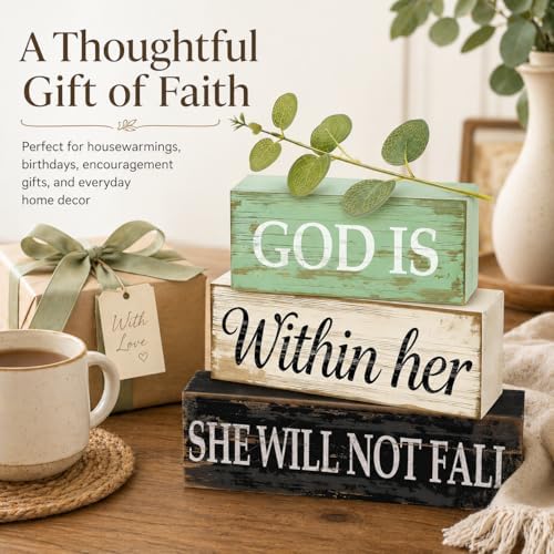 Christian Table Decor for Home, Inspirational Religious Gifts for Women