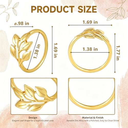 Gold Napkin Rings Set of 12, Solid Zinc Alloy Leaf Table Decor