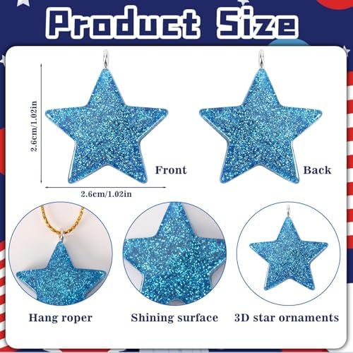 48PCS Mini Resin Patriotic Star Ornaments 4th of July Hanging Decor