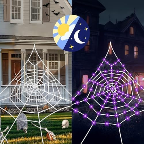 Giant Spider Webs Halloween Decoration Outdoor,Halloween Spider Web for Scary Halloween Yard Decorations