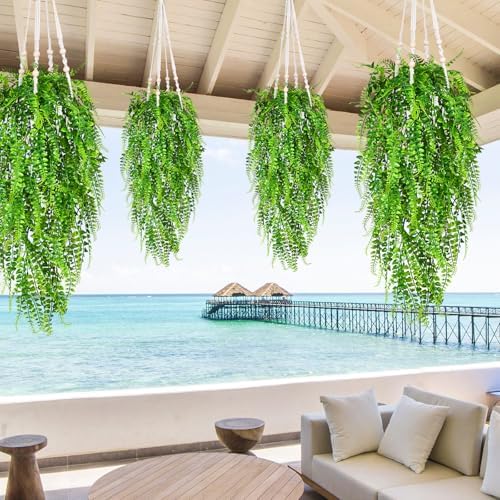 Waipfaru 8Pcs Fake Ferns Fake Hanging Plants Artificial Ferns Vine Greenery