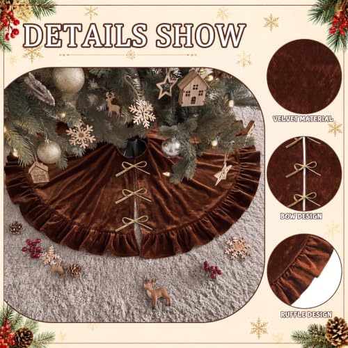 Velvet Christmas Tree Skirt, 48 Inches, Bow Style, Brown