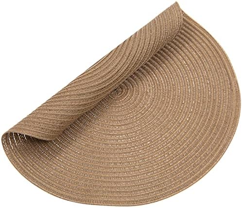 SHACOS Round Braided Placemats Set of 6 Washable Cotton Polyester 15 inch Round Table Place Mat for Dining Table (Brown, 6)