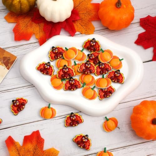 60Pcs Mini Thanksgiving Resin Flatback Charms,Turkey Pumpkin Charms