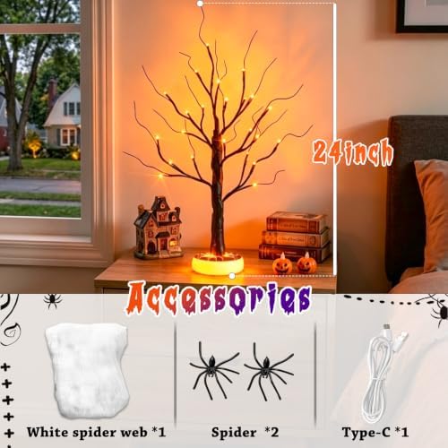 Halloween Tree Halloween Decorations Indoor Lighted Black Spooky Tree 2Ft