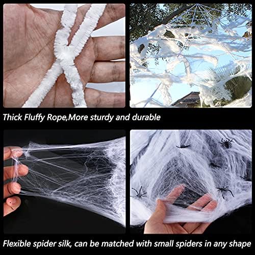 Halloween Decorations - 295" Halloween Spider Web Decorations Outdoor + 59" Giant Fake Spider with Triangular Huge Spiders Web - Scary Decor Clearance for Yard, Patio, Garden, Haunted House Décor