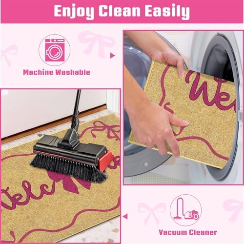 Bow Welcome Doormat Pink Coquette Welcome Entrance Door Mat Entryway Rug