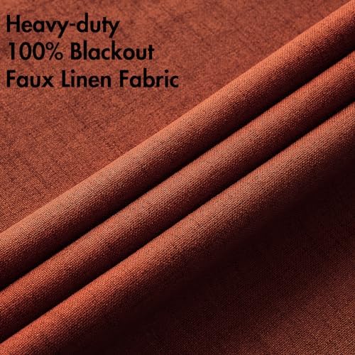 MIULEE 100% Blackout Linen Curtains for Bedroom 52x96 Inches Burnt Orange