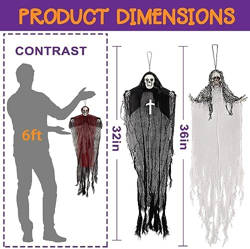 Halloween Hanging Skeleton Ghosts, Halloweens Grim Reapers (3 Pack)