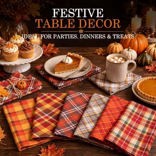 Mixweer 24 Pack Fall Thanksgiving Cloth Napkins Bulk, 15 x 15 Inch