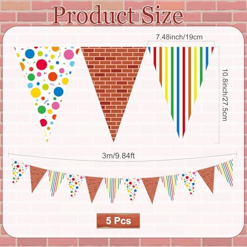 Jetec 5 Pcs 49 Ft Red Brick Wall Pennant Banner Cartoon Friend Banner Decor