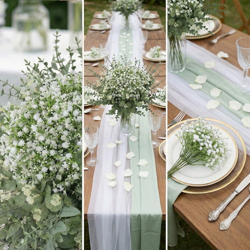 lovemoon 200 Pcs Mixed Greenery Artificial Eucalyptus Stems, Baby Breath Artificial Flowers Bulk and Eucalyptus Leaves for Wedding Bouquets Home Office Floral Decor (200, Green and White)
