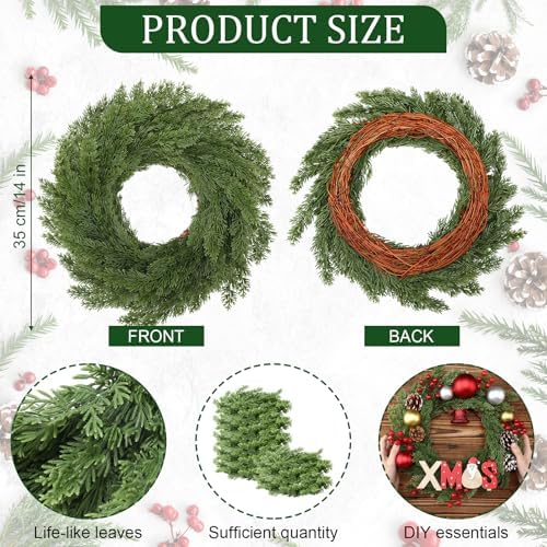 Zeyune 4 Pcs 14" Christmas DIY Green Wreath Artificial Wreath Cypress Style