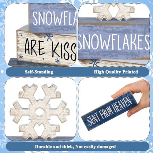 Lineshading 4 Pcs Christmas Snowflake Table Decor, Winter Wood Sign Home