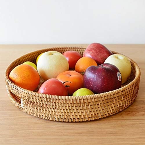 Round Rattan Serving Tray Decorative Woven Ottoman Trays / 11.8 / Natural / 11.8 x 2