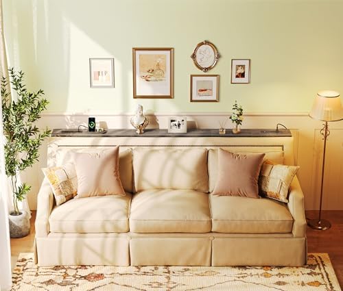 SUPERJARE 39.4 inch Narrow Behind Couch Table with Charging Stations
