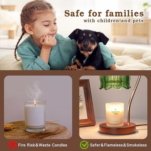 Funistree Green Candle Warmer Lamp with Timer, Dimmable Flower Candle Lamp Warmer, Vintage Christmas Birthday Gifts for