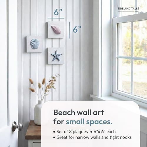 Tide and Tales 3D Beach Wall Art, Coastal Bathroom Wall Decor, Set of 3