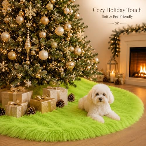 AOGU 48 Inch Faux Fur Christmas Tree Skirt Green Plush Skirt for Merry Christmas Party Christmas Tree Decoration