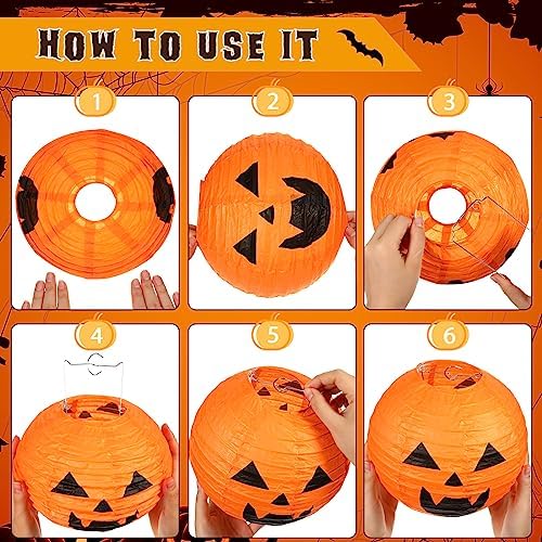Retisee 20 Pcs 8 Inch Halloween Pumpkin Paper Lanterns Jack O Lantern