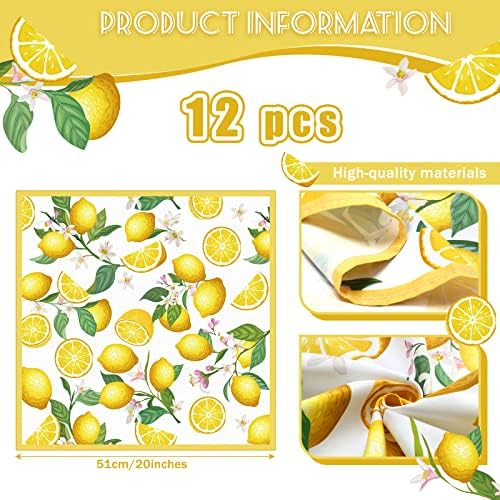 Qeeenar 12 Pcs Lemon Spring Floral Cloth Napkins, 20x20 Washable